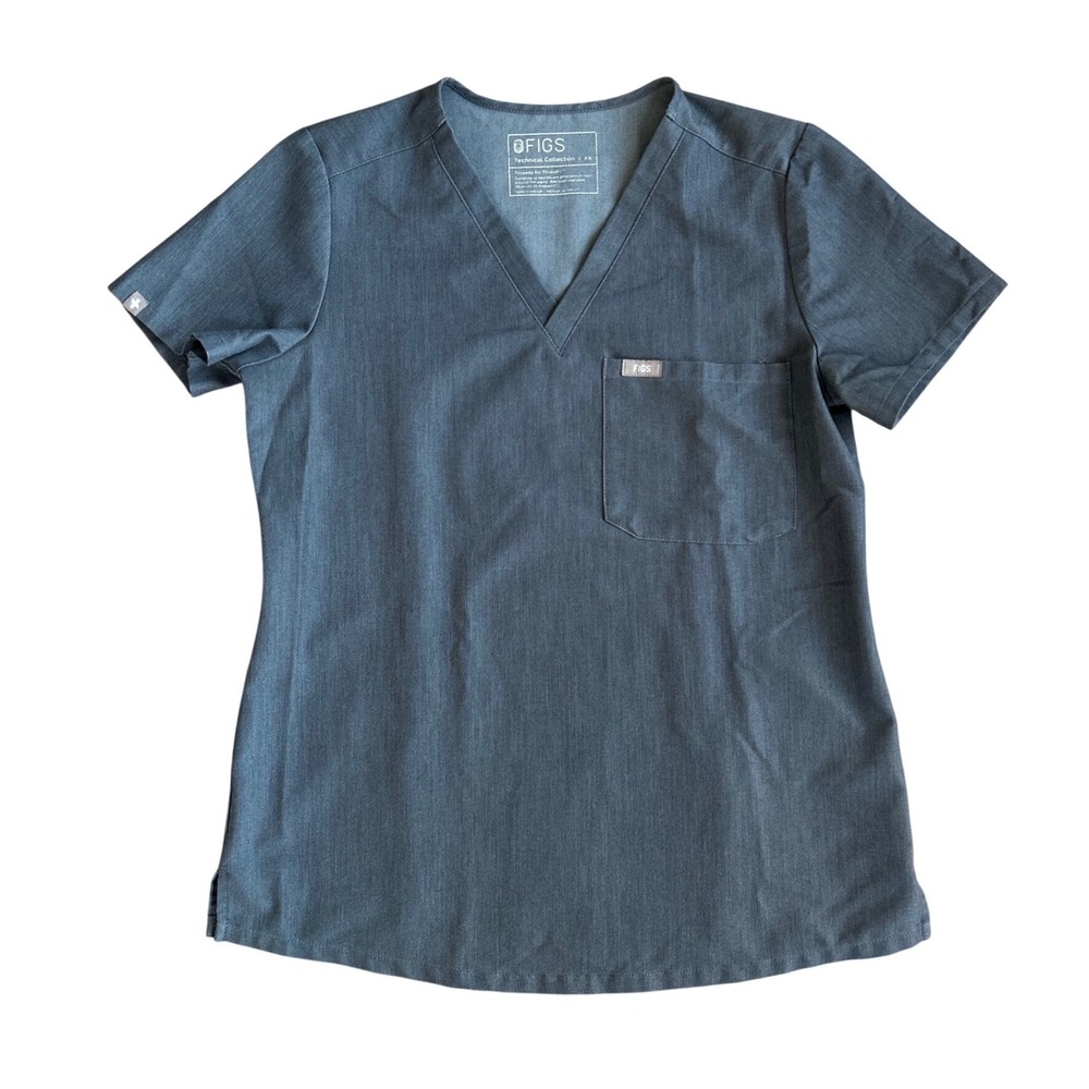 FIGS Catarina‎ Scrub Top Womens XS heathered Grey denim V-Neck Medical Nurse